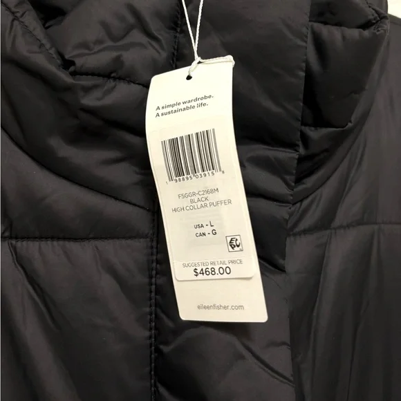 NWT EILEEN FISHER Eggshell Recycled Nylon Stand Collar Coat - Picture 10 of 11